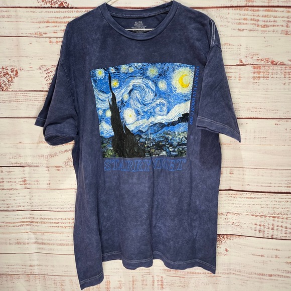 Other - Vincent Van Gogh Starry Night Graphic Tee NWOT‎ Blue XL Art Mineral Wash Cotton
